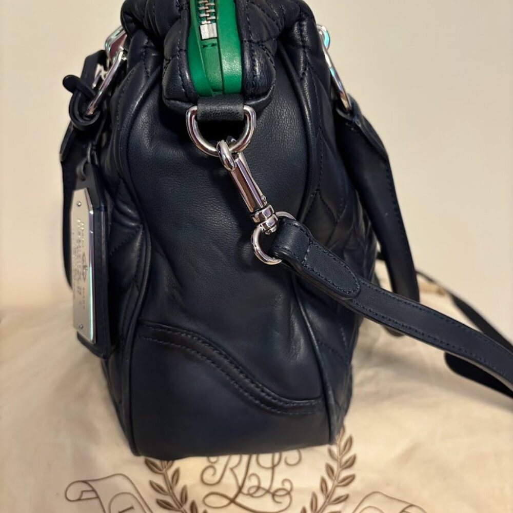 RALPH LAUREN Navy/Green Quilted Leather Bag with Dust Bag - Excellent Condition - Picture 10 of 16